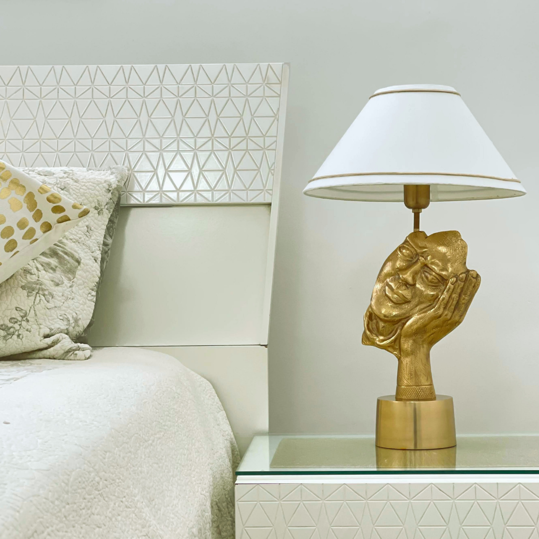 Luxury Peace Face Table Lamp for Romantic Interiors. table lamps living room lamps golden lamps face lamps white shade lamps