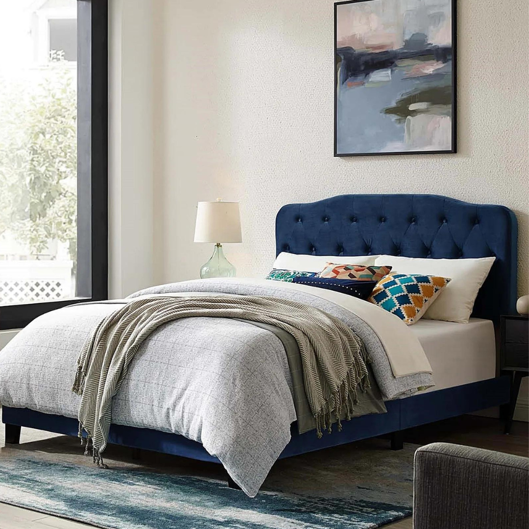 Luxurious wings bed frame with soft upholstery