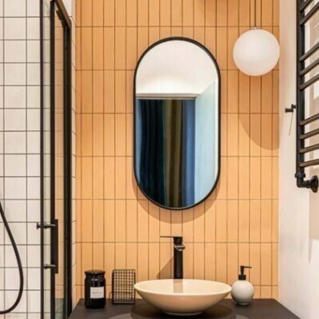 Metal Frame Black oval glass mirror for contemporary spaces