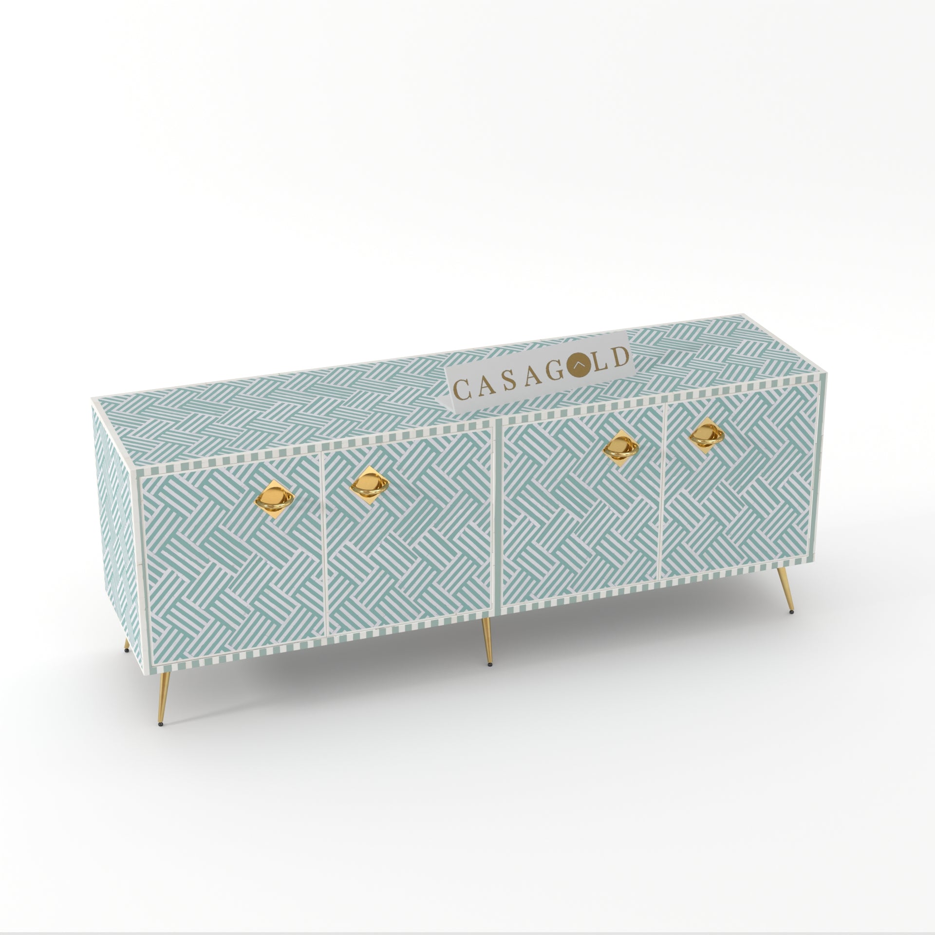Minimalist Chevron Bone Inlay Media Console