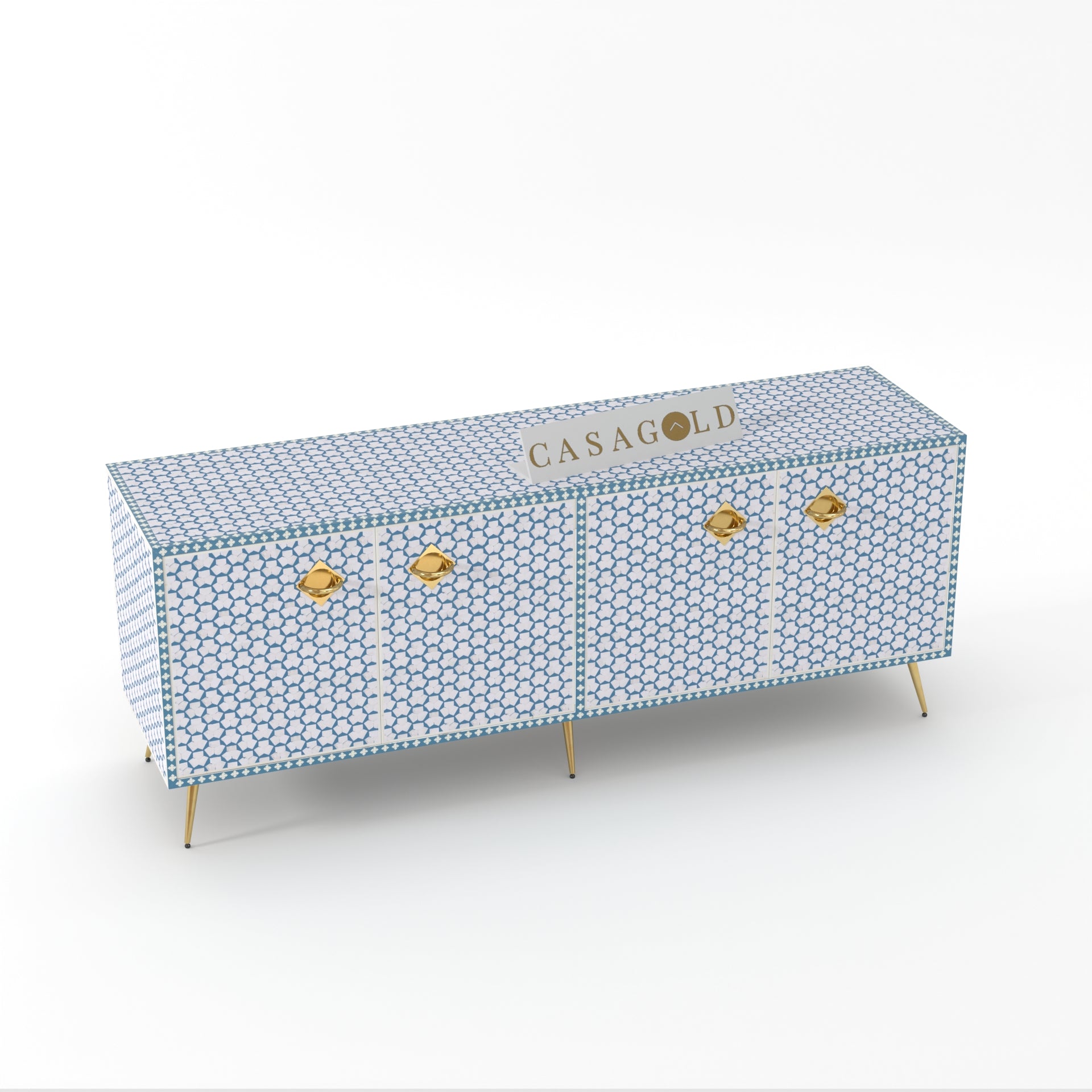 Minimalist Teal inlay sideboard with sleek design.
