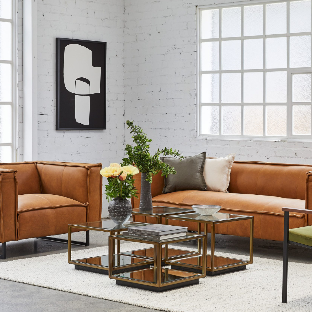 "Sleek rectangular coffee table with a modern glass top"