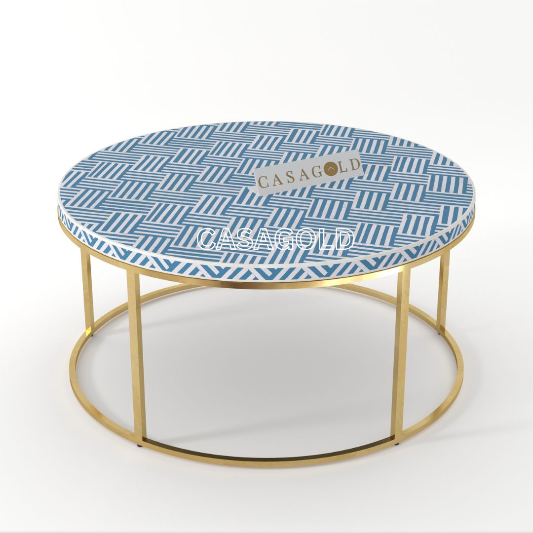 Modern round coffee table, bone inlay finish