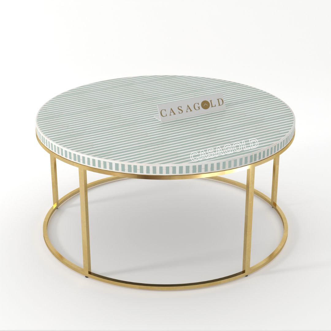 Modern round coffee table, bone inlay finish