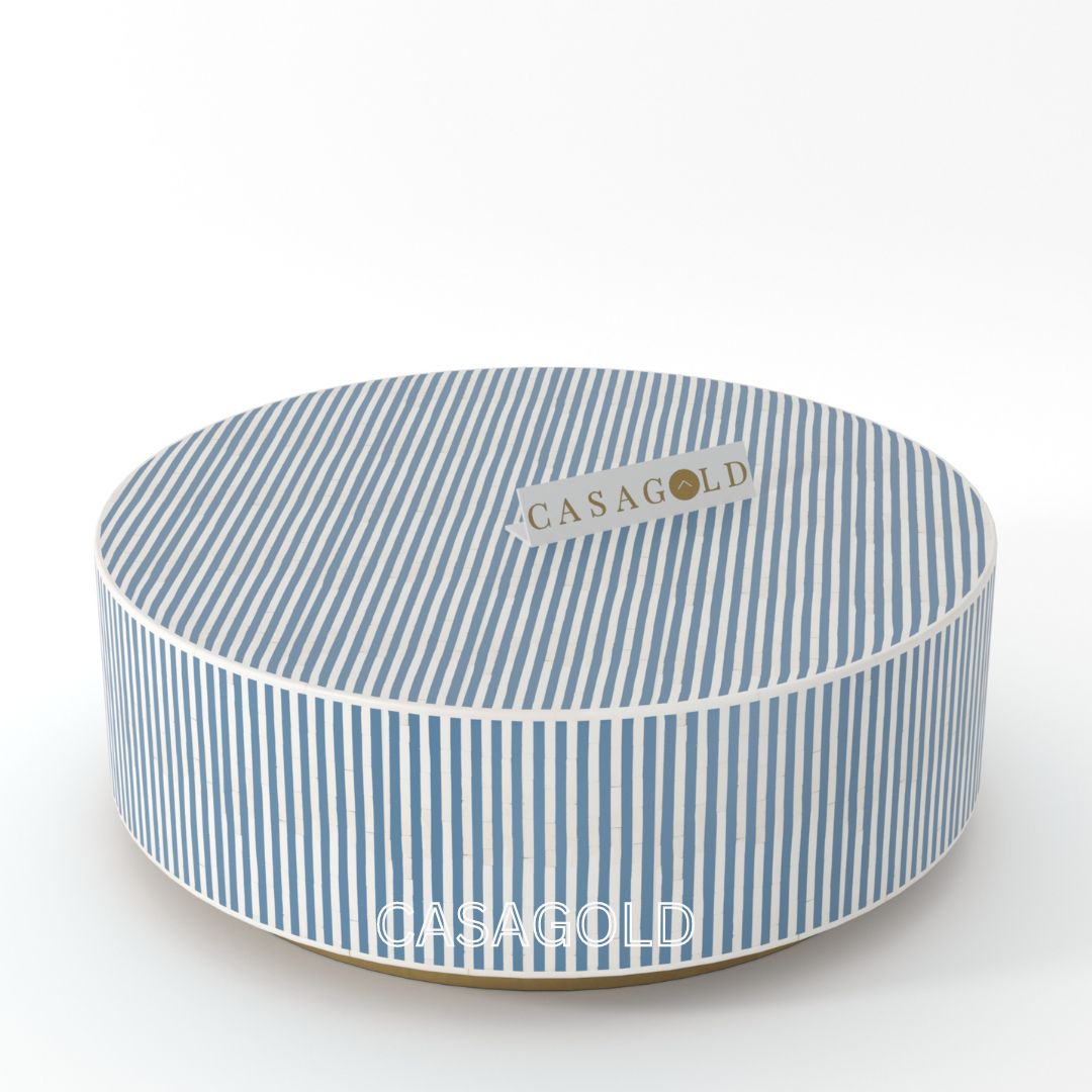 Modern round coffee table, bone inlay finish