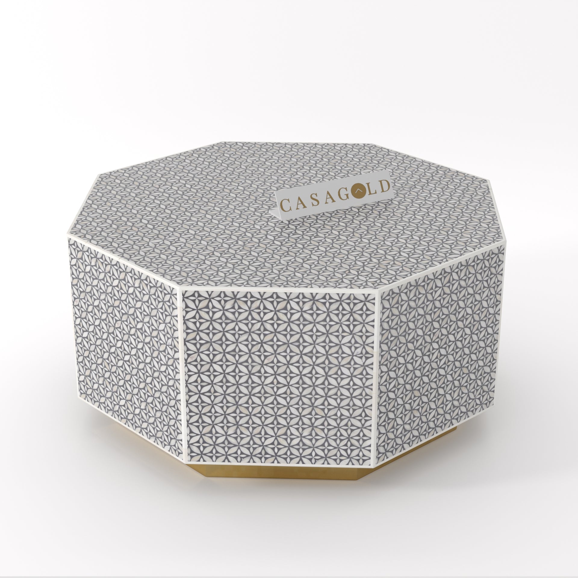 "Modern bone inlay hexagon coffee table for urban interiors"
