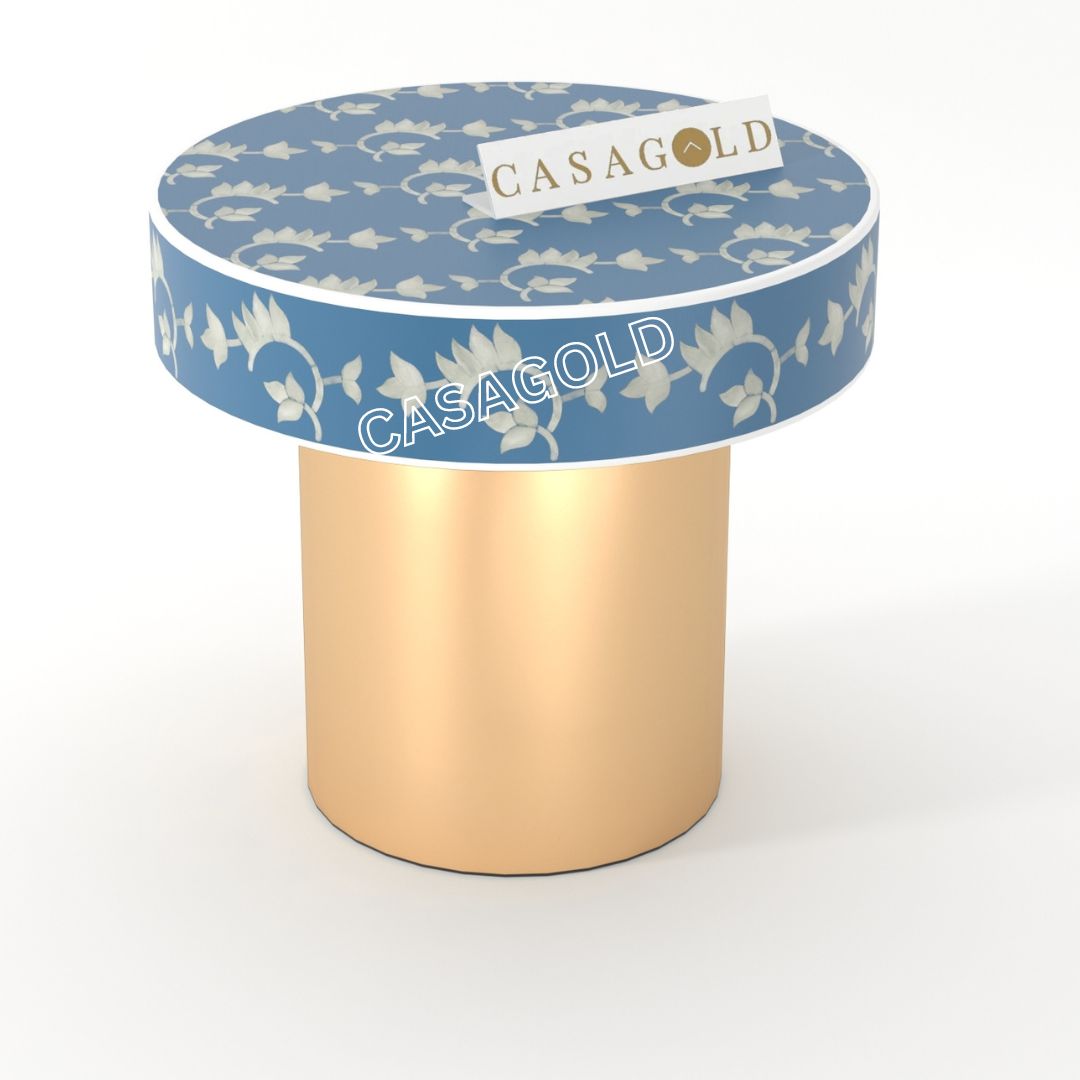 Neutral Round Bone Inlay Bedside Table with Subtle Elegance