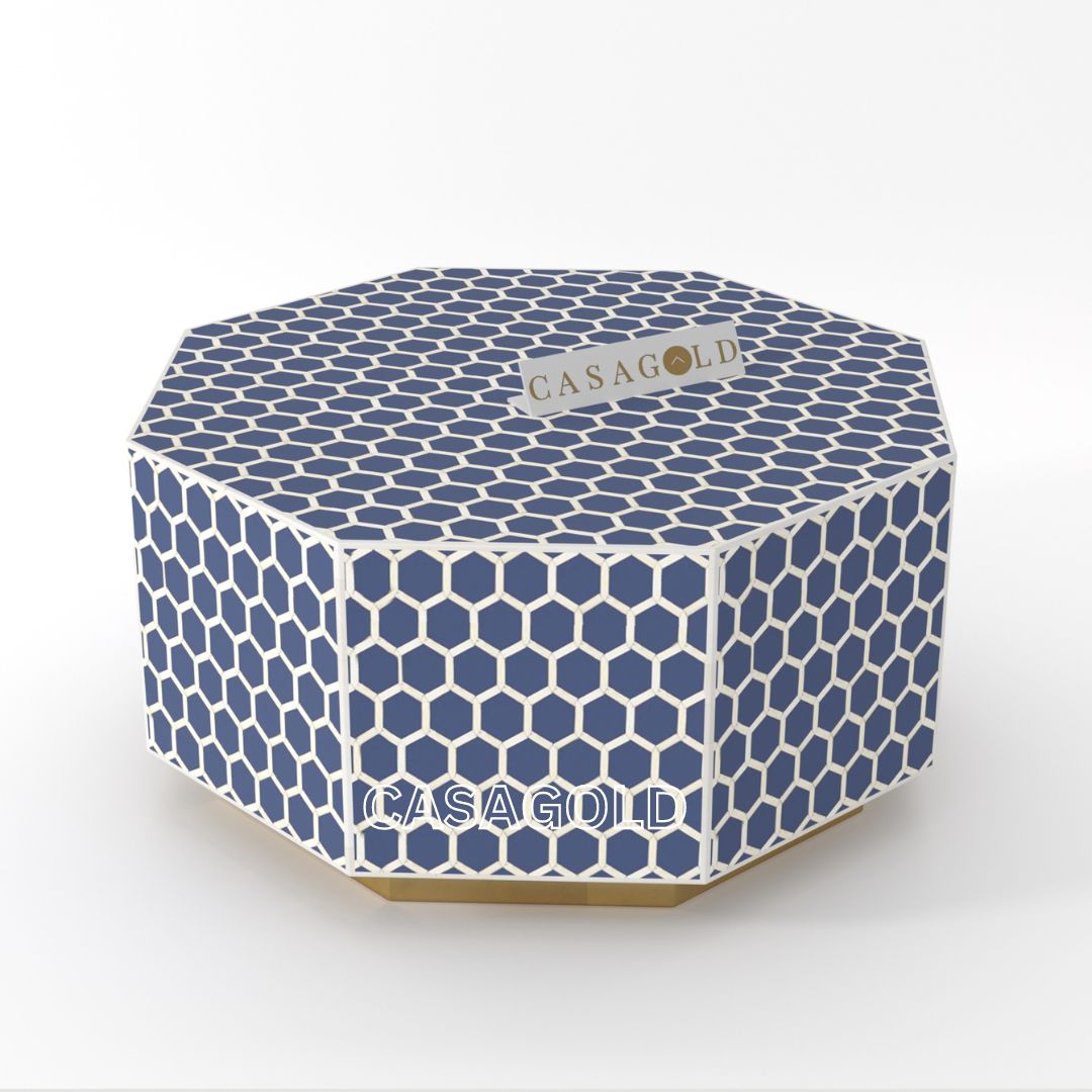 Neutral Tone Hexagon Bone Inlay Coffee Table