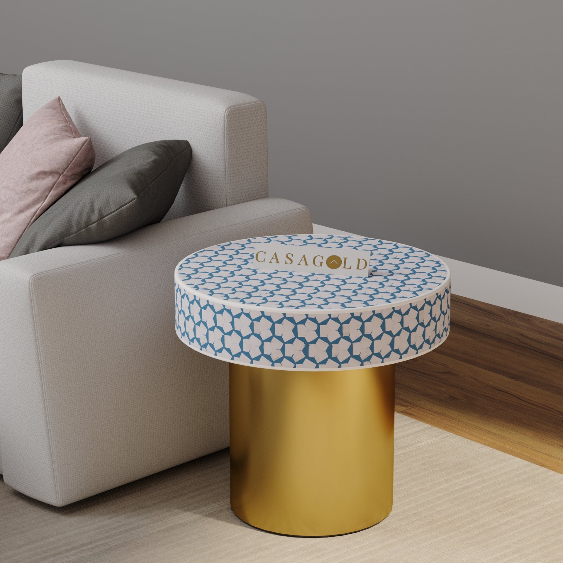 Neutral Tone Round Bone Inlay Table for All Interiors