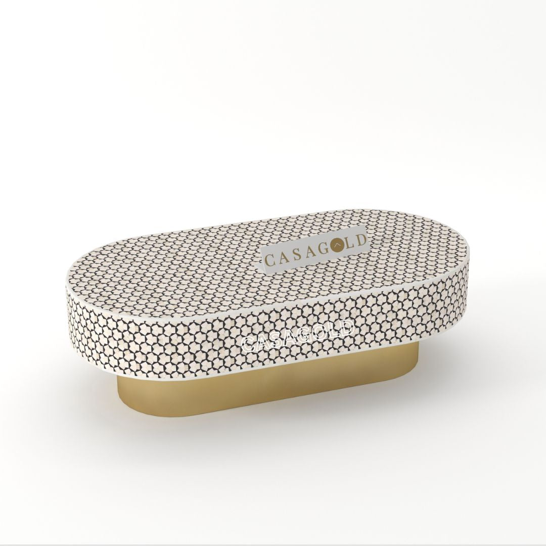 Oblong Bone Inlay Coffee Table in Monochrome