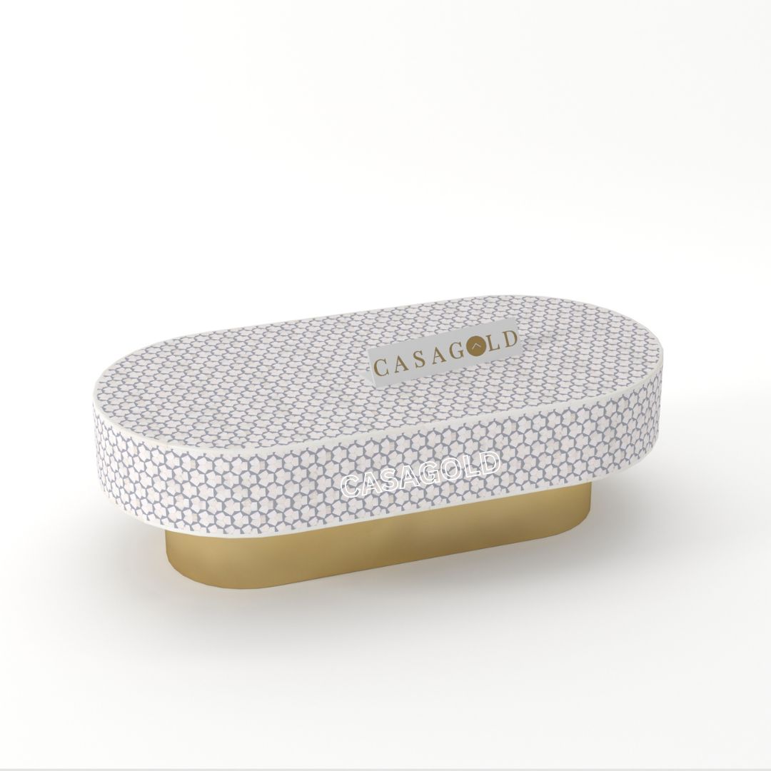 Oblong Coffee Table with Stunning Bone Inlay