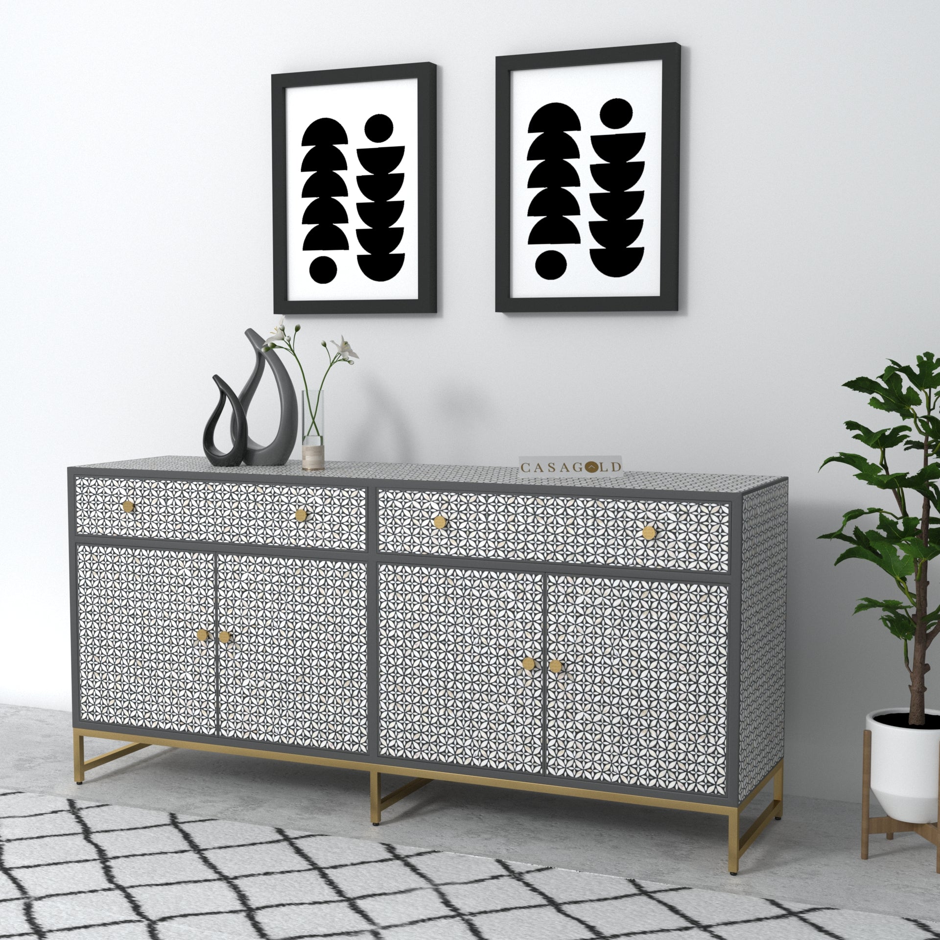 Ocean Blue Bone Inlay Sideboard with wine rack cd storage cabinet bathroom storage tower