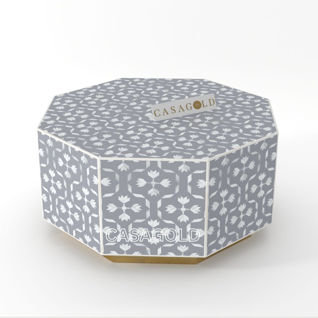 Ornate Bone Inlay Coffee Table Hexagon