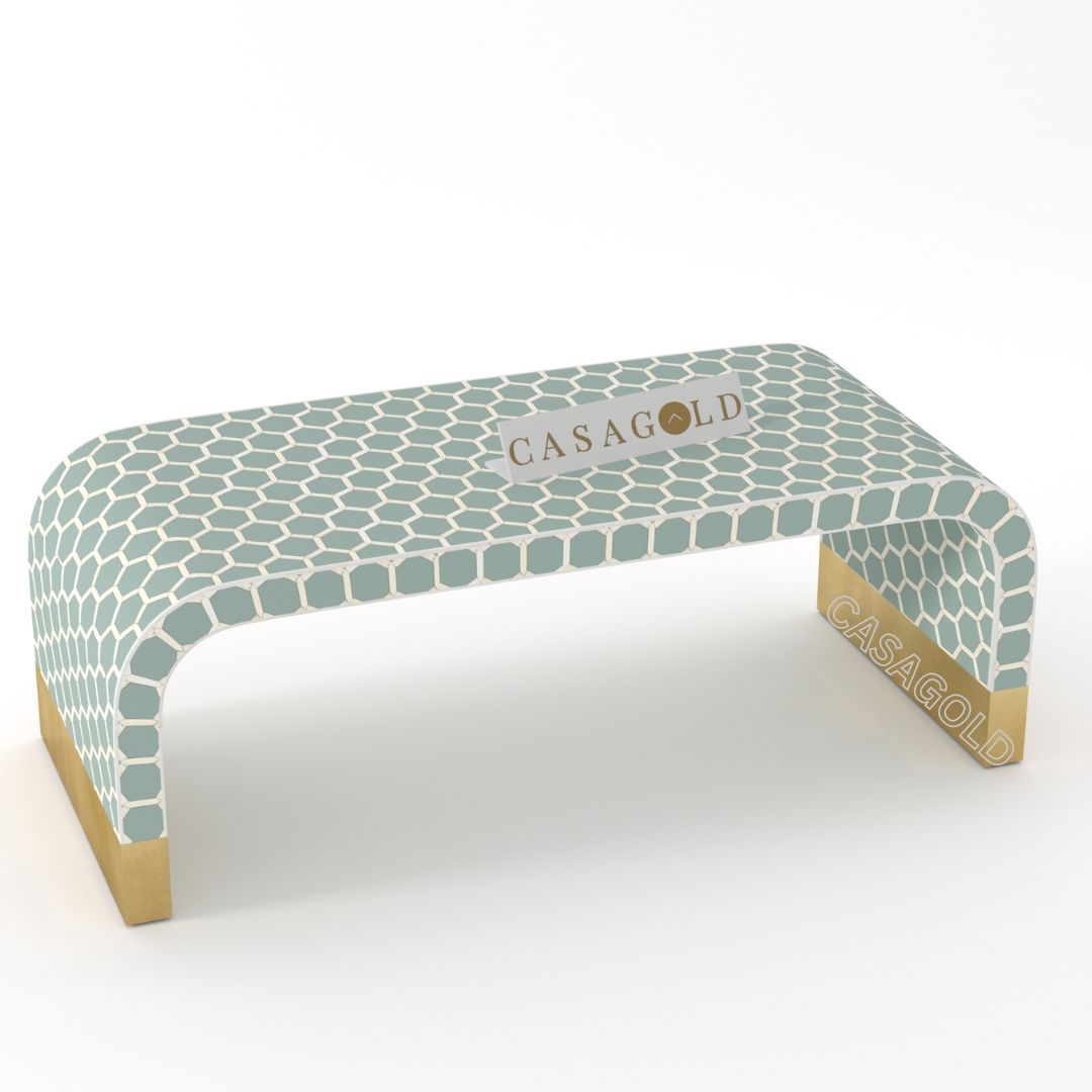 Patterned Bone Inlay Rectangular Coffee Table