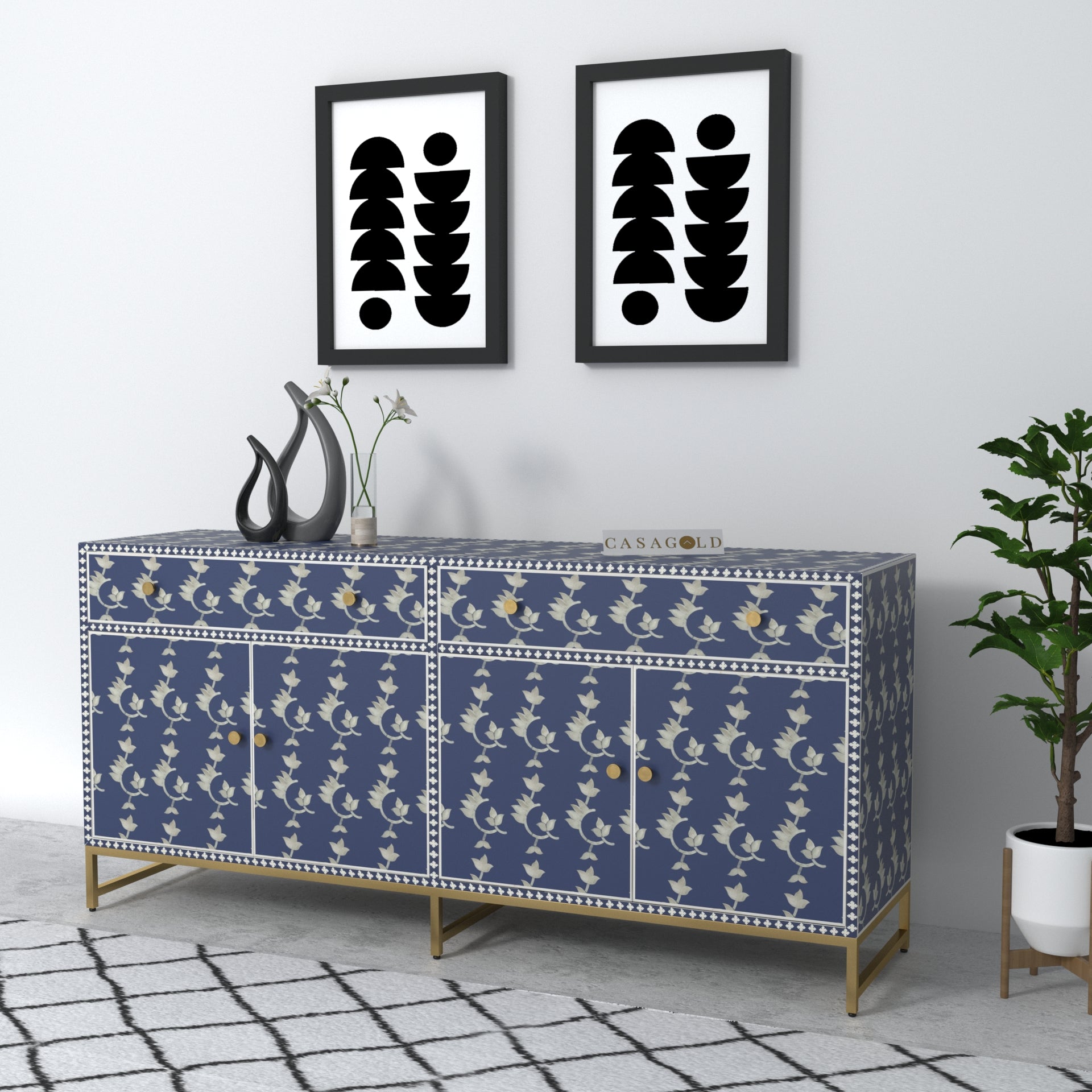 Peacock Motif Bone Inlay Sideboard buffet sideboard cabinet art storage cabinet