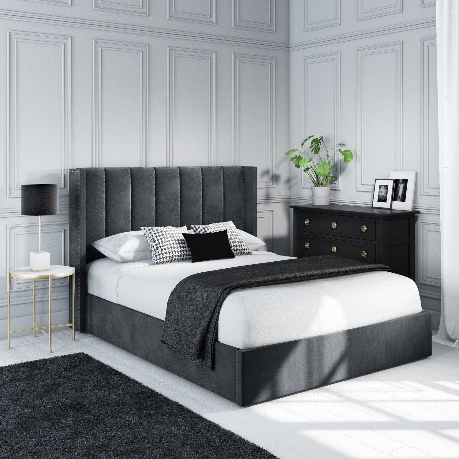 Padded wings bed with hidden storage compartments