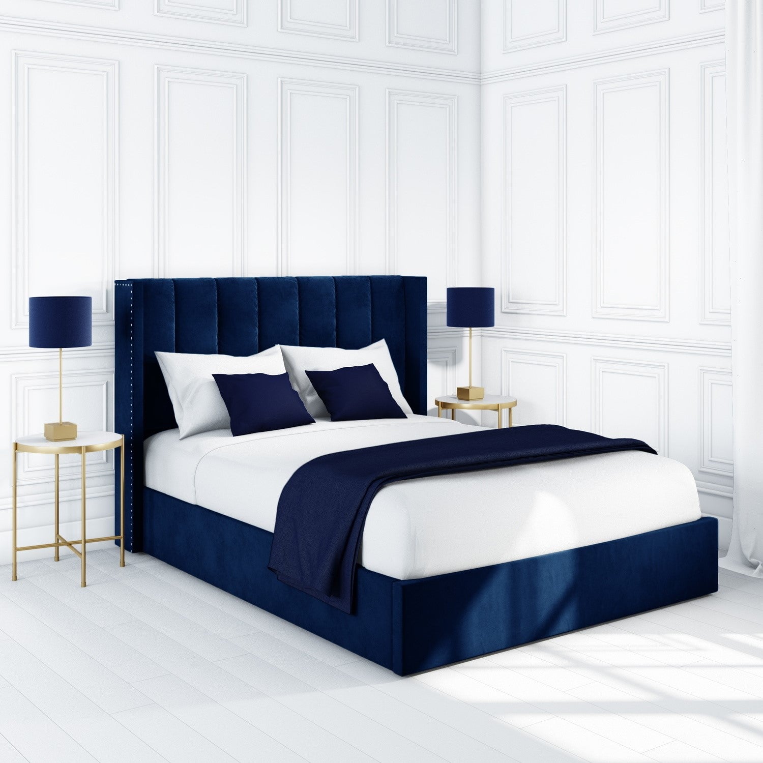 Queen wings bed with high headboard and wing sides
