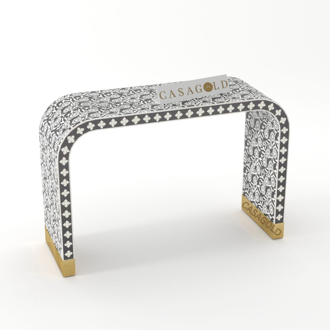Grey Rectangular Bone Inlay Console Desk for Elegant Spaces