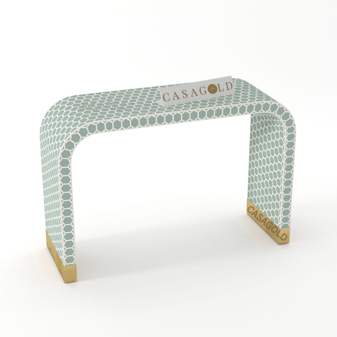 Rectangular Sea Green Bone Inlay Console Desk