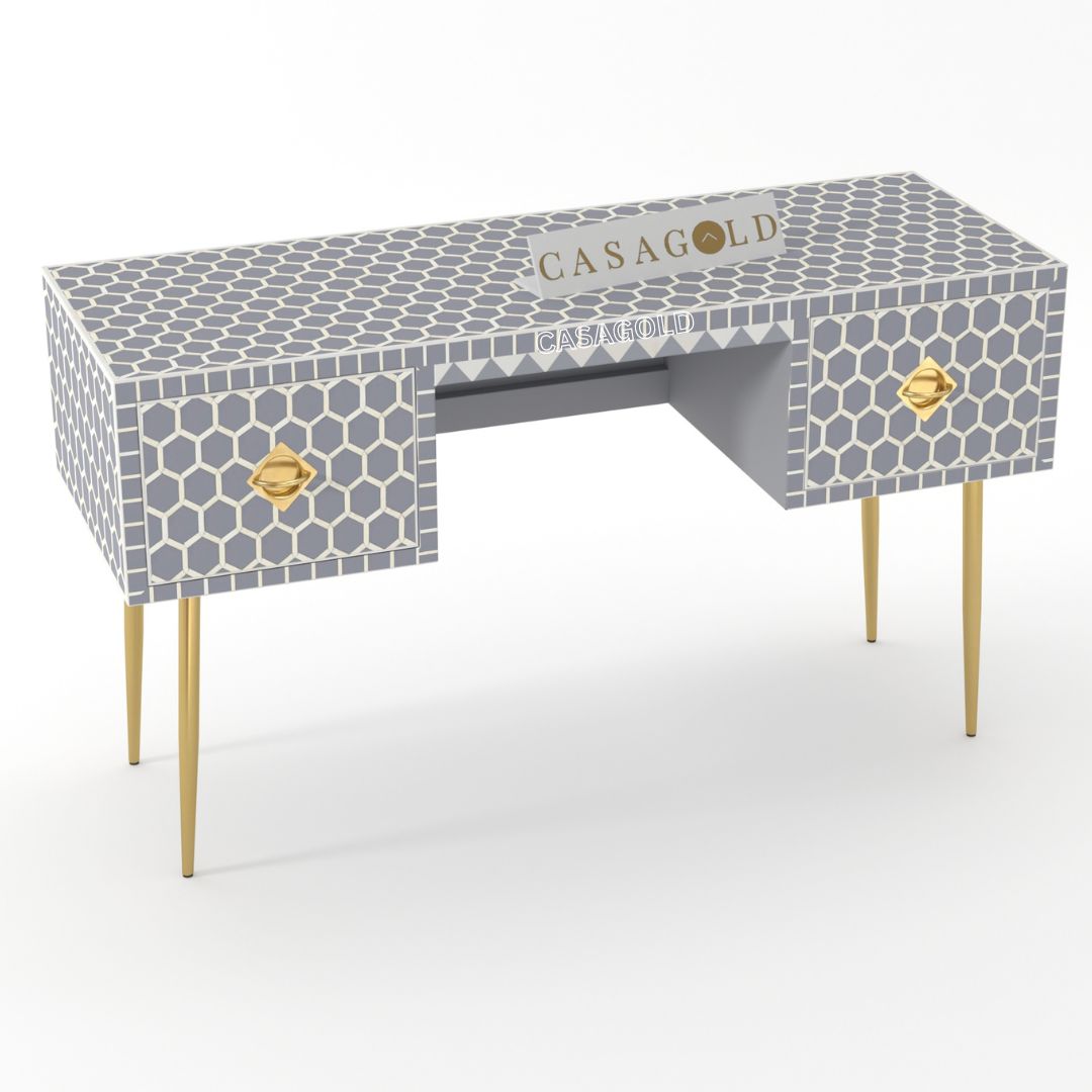 Rectangular bone inlay desk with drawers for organized workspace