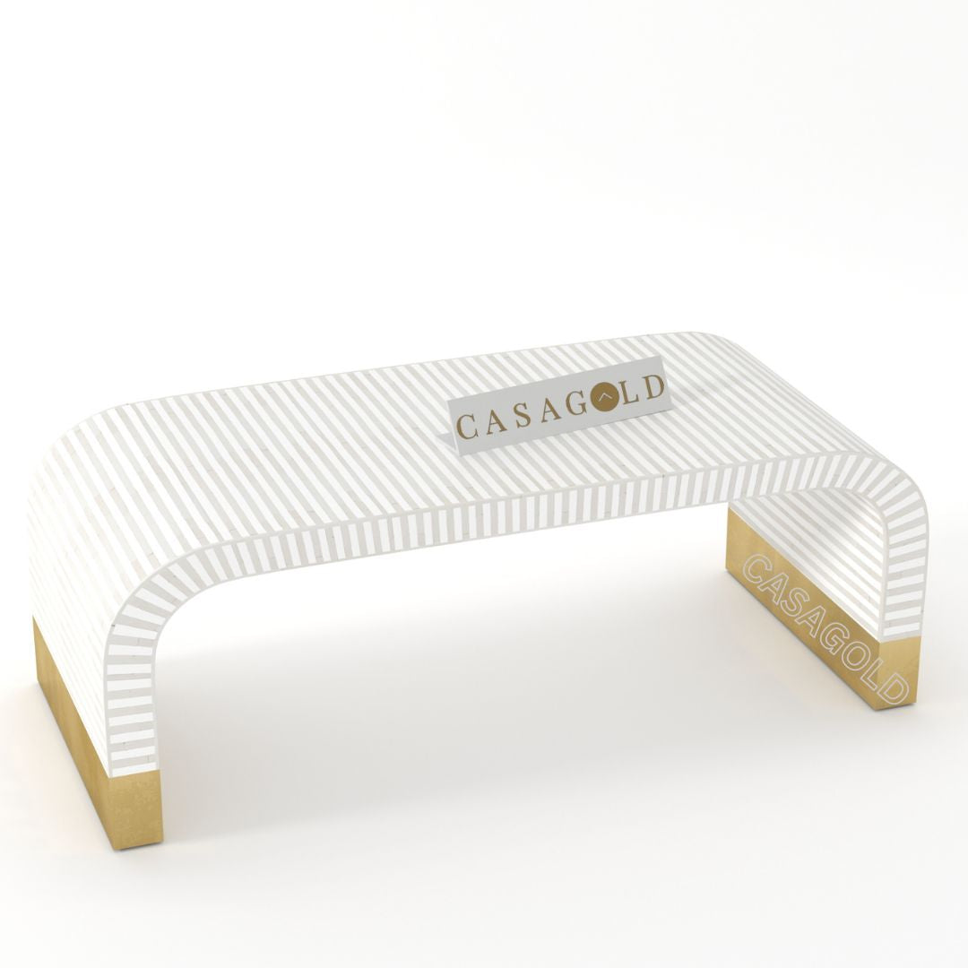 "Rectangular coffee table with abstract bone inlay artwork"