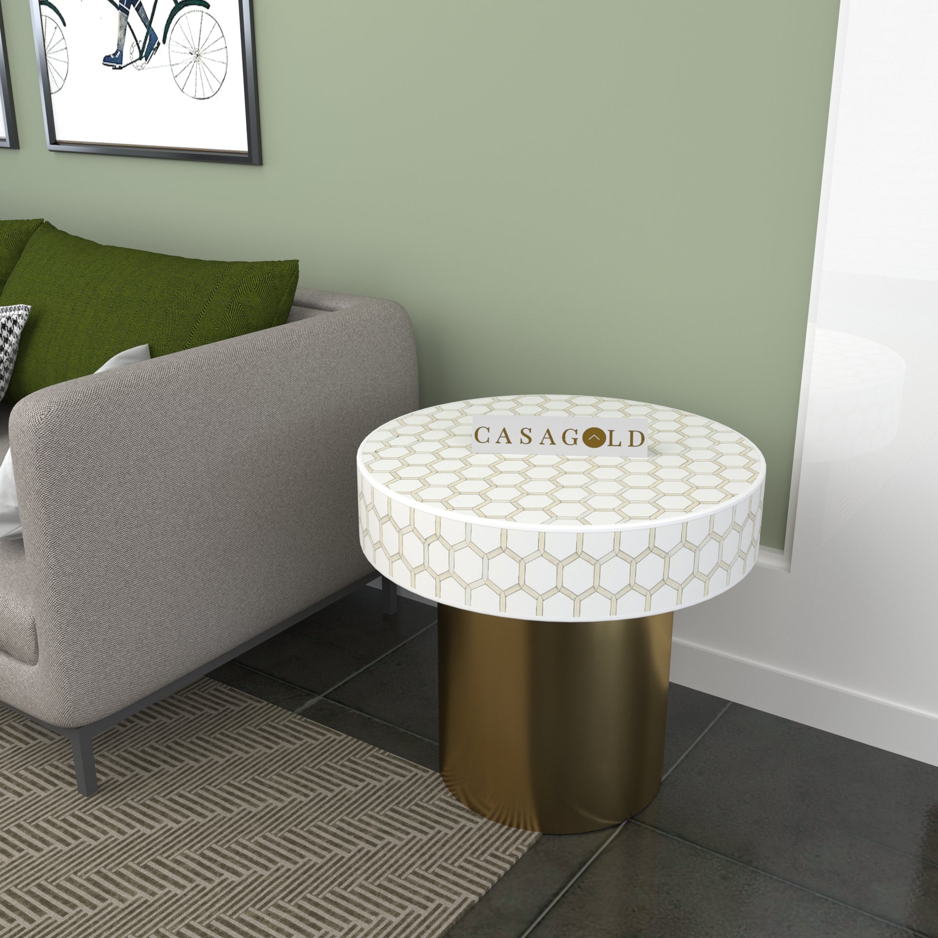 Round Bone Inlay Bedside Table