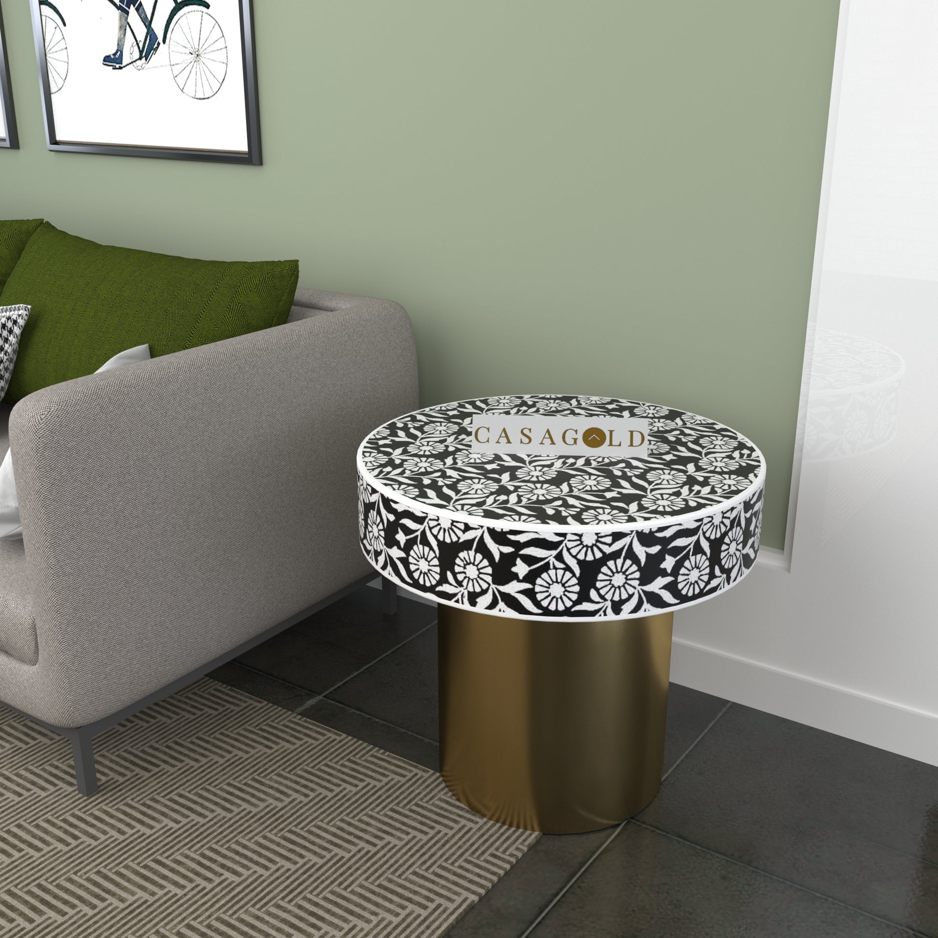Round Bone Inlay Bedside Table with Elegant Design