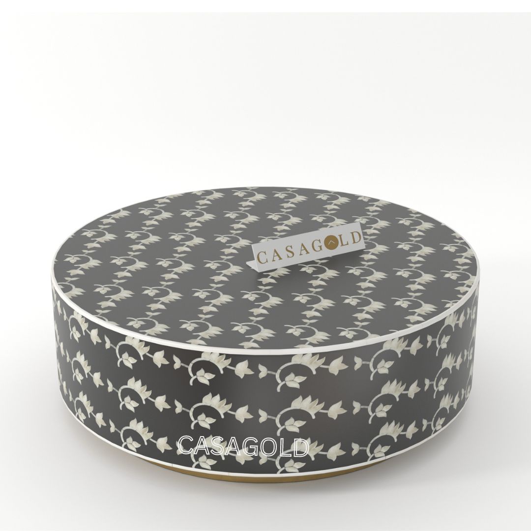 Round Coffee Table with Elegant Bone Inlay
