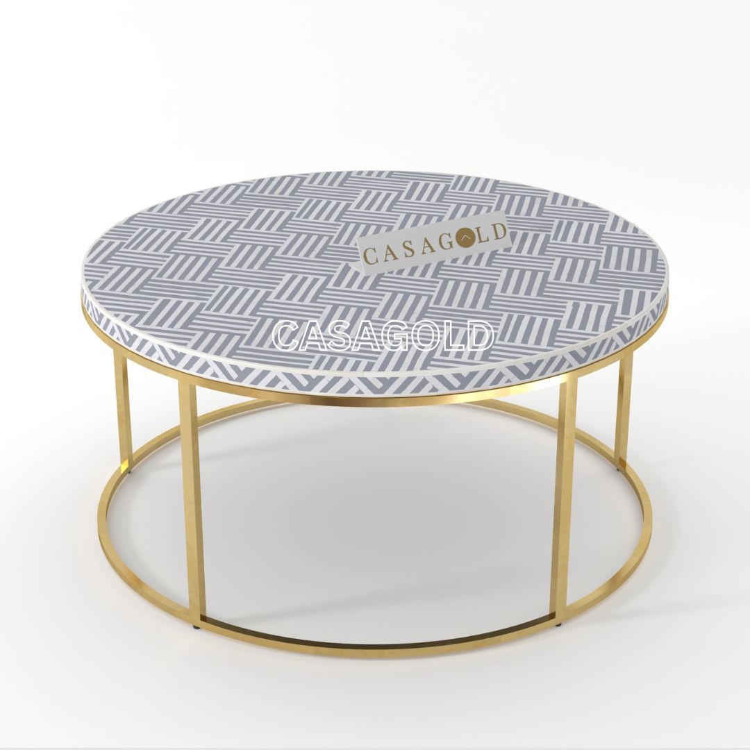 Round marble top coffee table with inlay