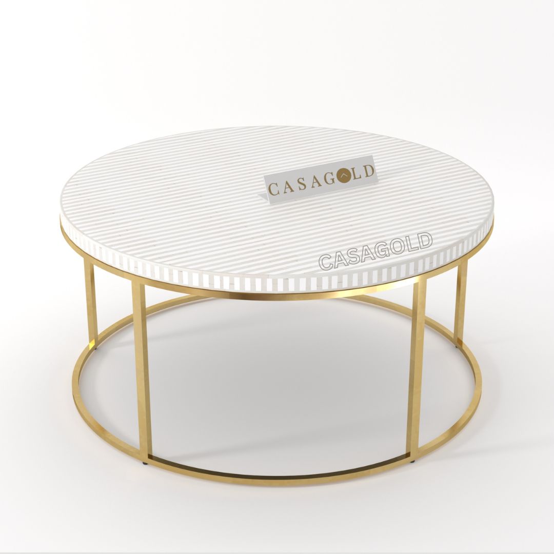 Round marble top coffee table with inlay