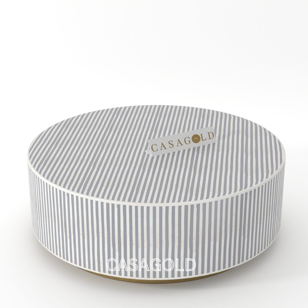 Round marble top coffee table with inlay