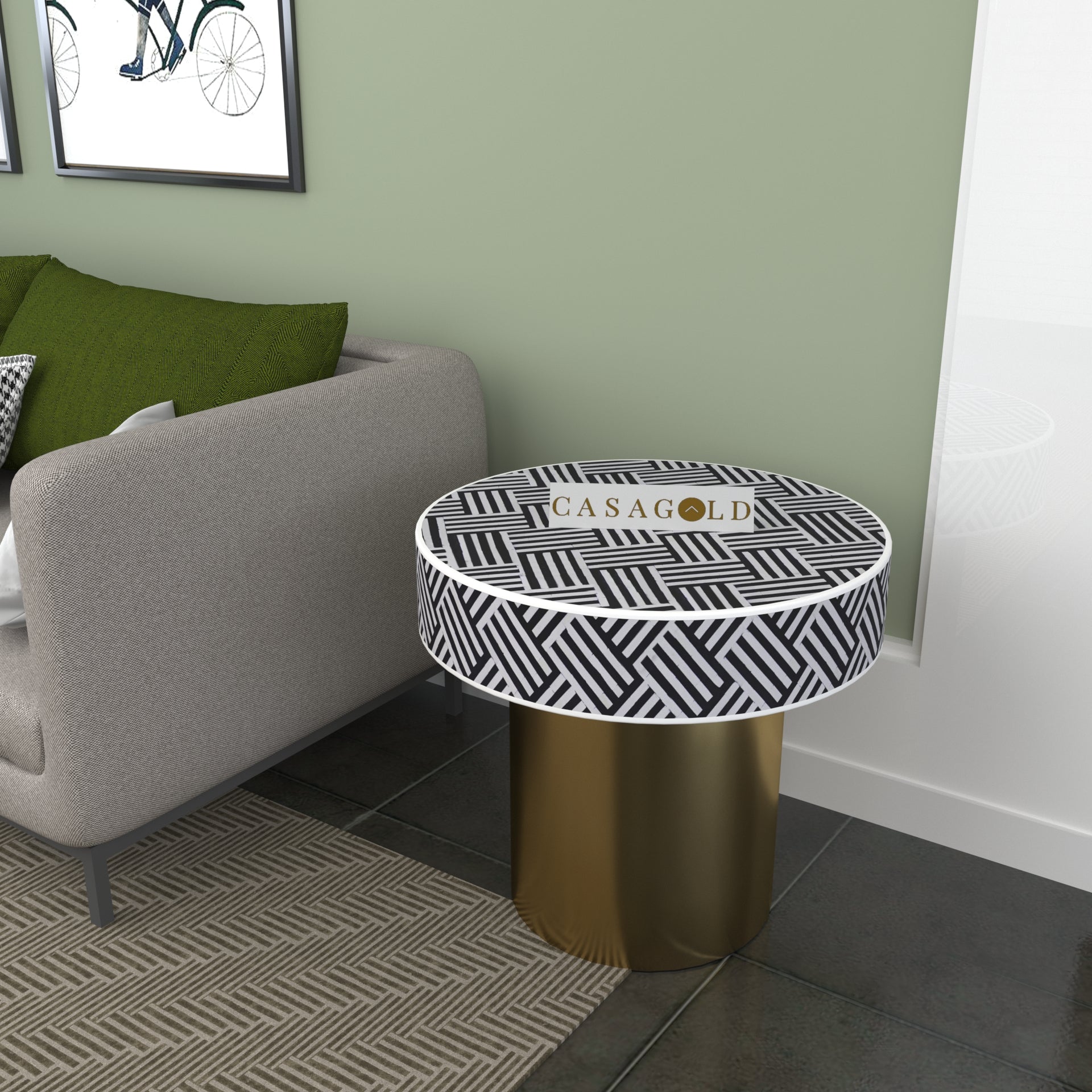 Round Multicolor Bone Inlay Table for Artistic Interiors