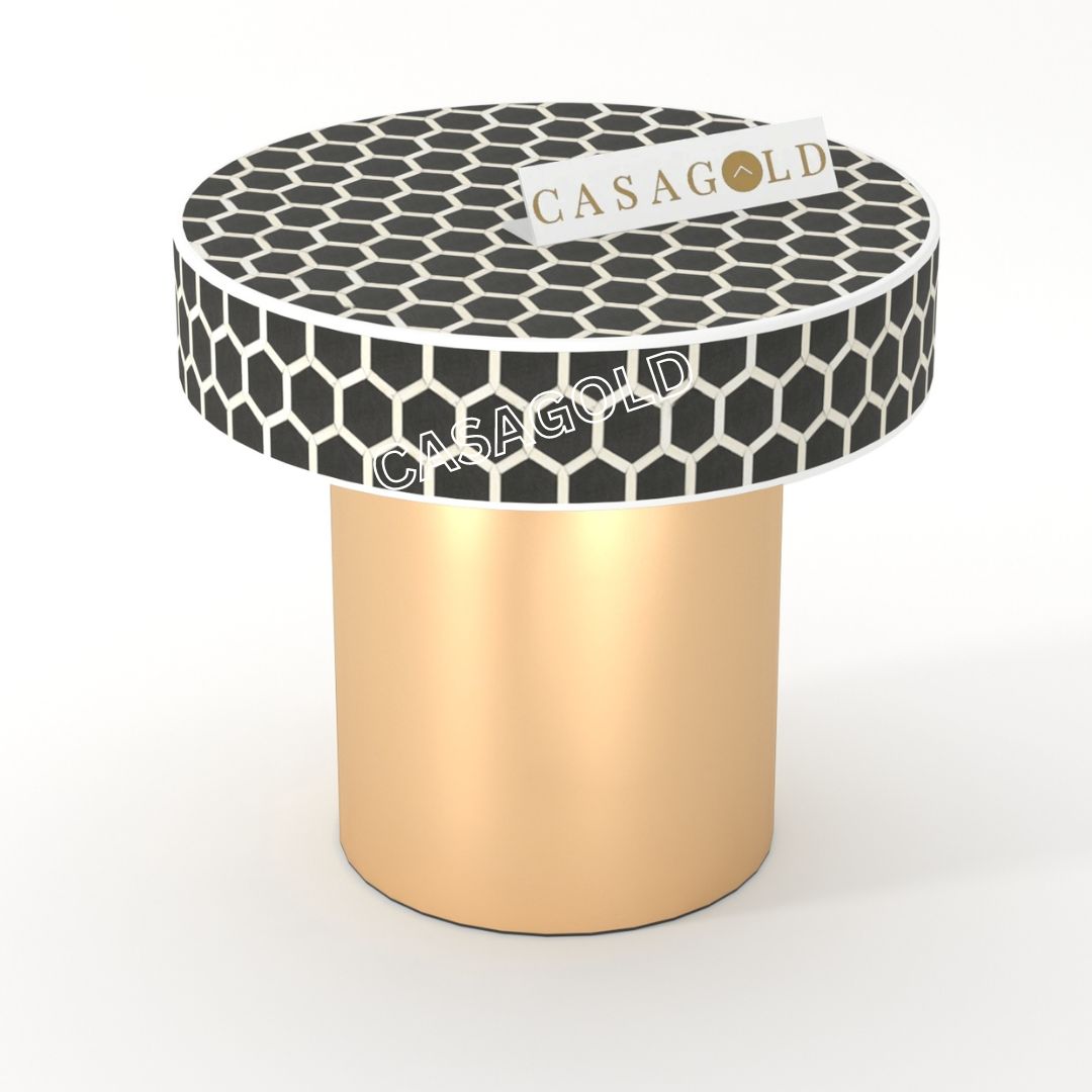 "Round black bone inlay bedside table with a classic and timeless look"