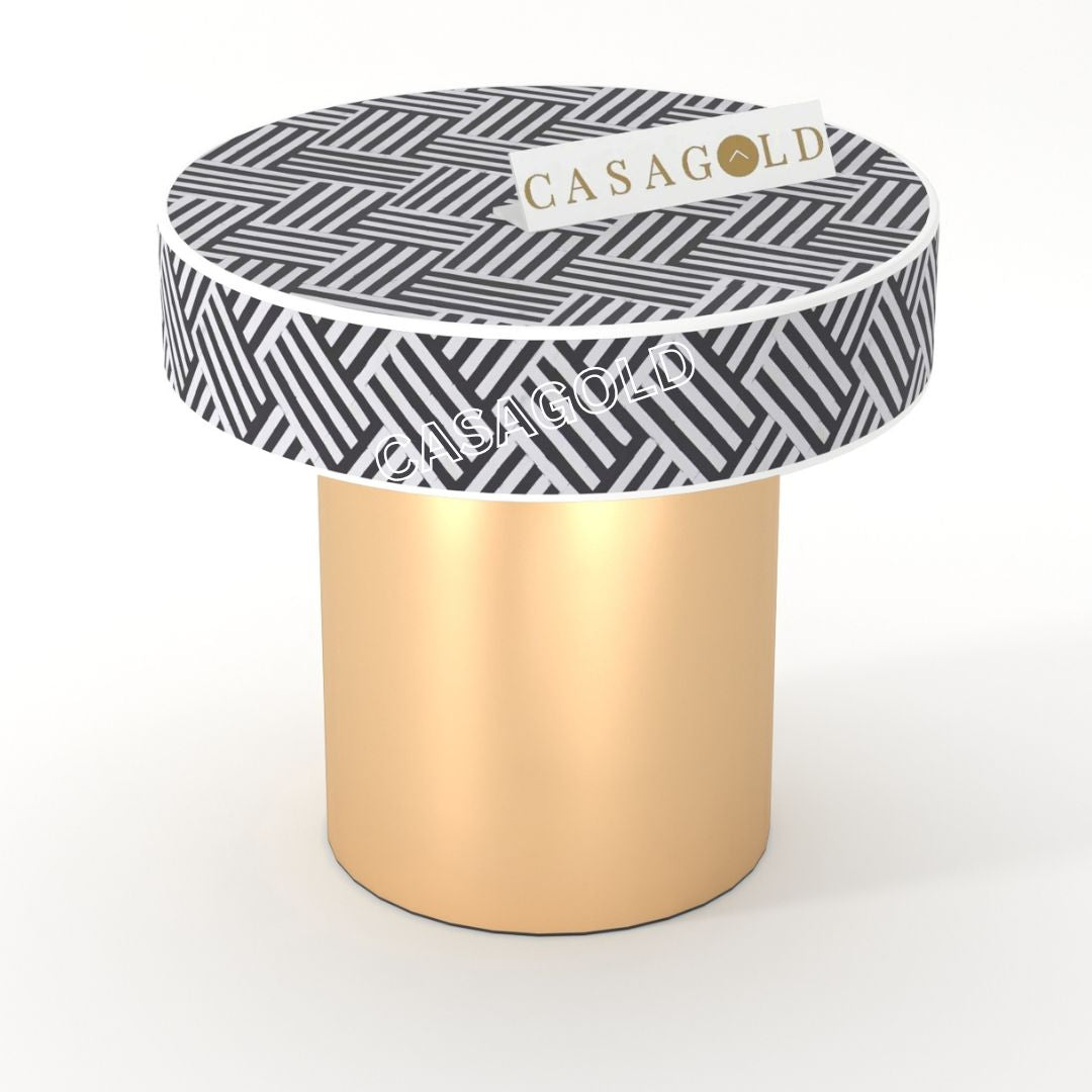 "Round multicolor bone inlay bedside table to add charm to artistic interiors"