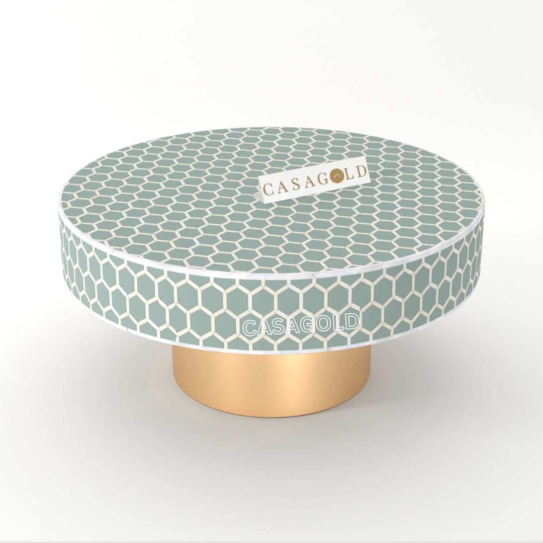 Round table handmade with bone inlay design