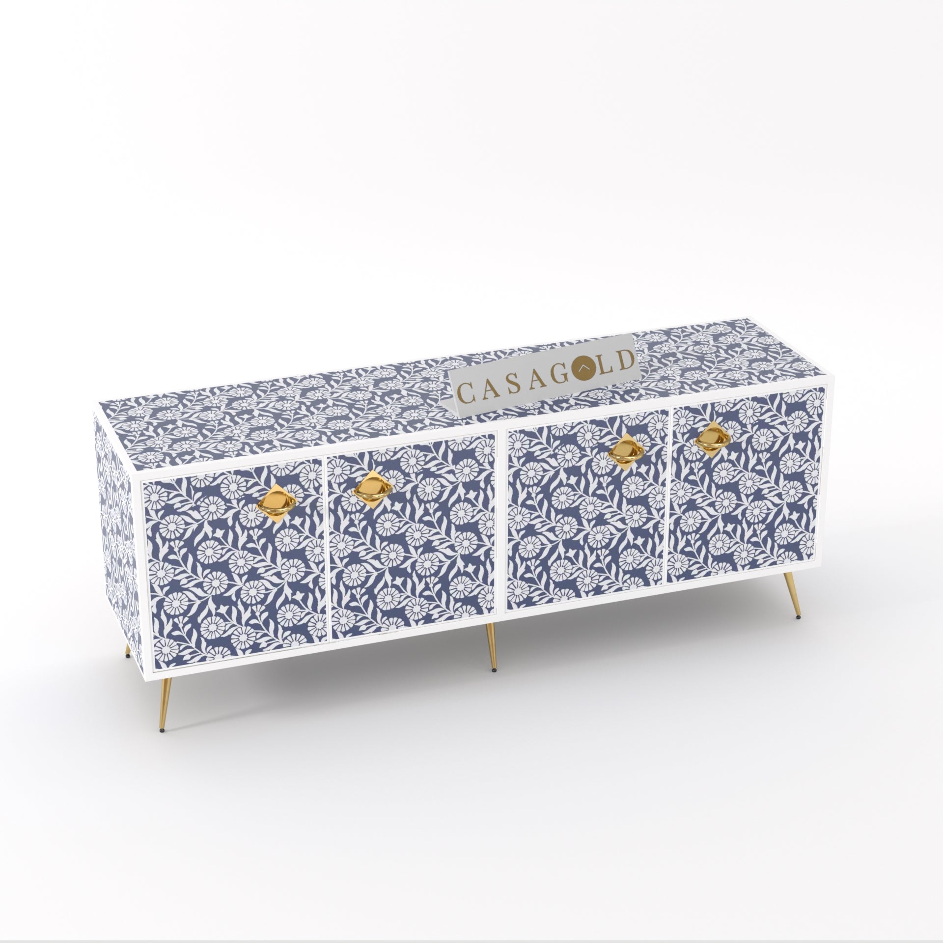 Rustic-style bone inlay media console