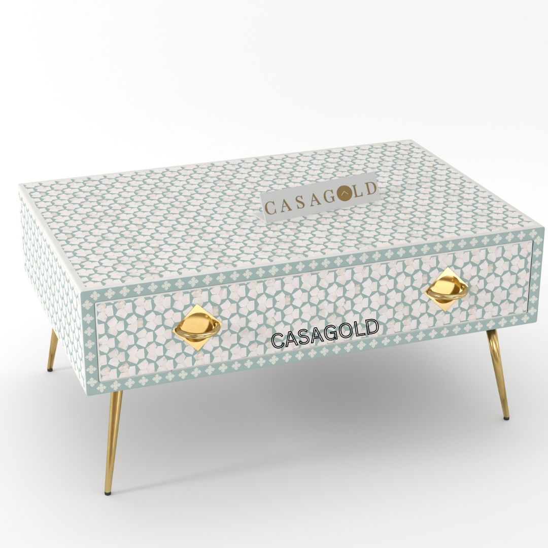 Rustic Bone Inlay Rectangular Coffee Table