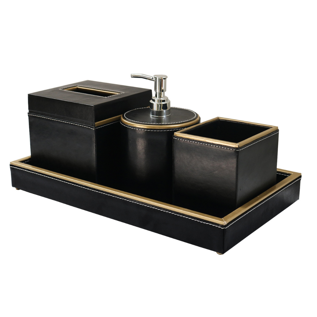 Rustic Leather Black bathroom set with natural look