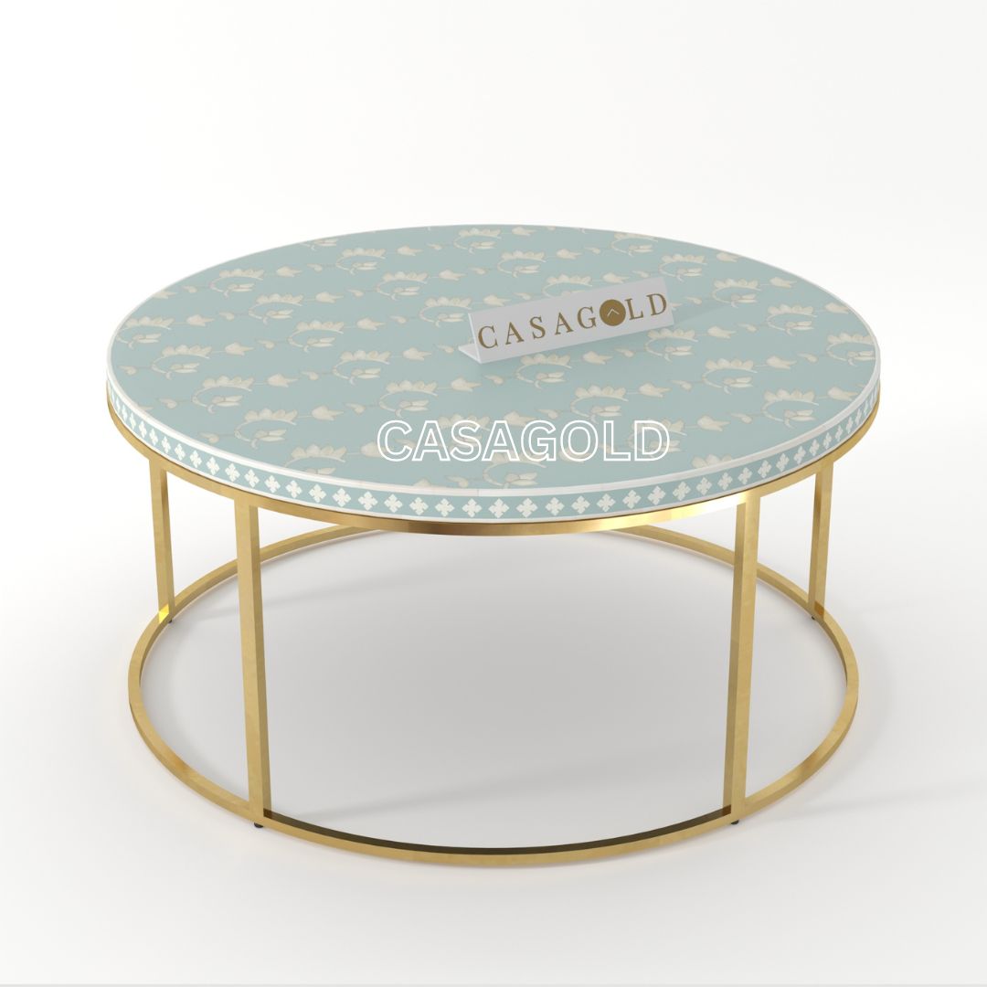 Glossy Round Bone Inlay Coffee Table
