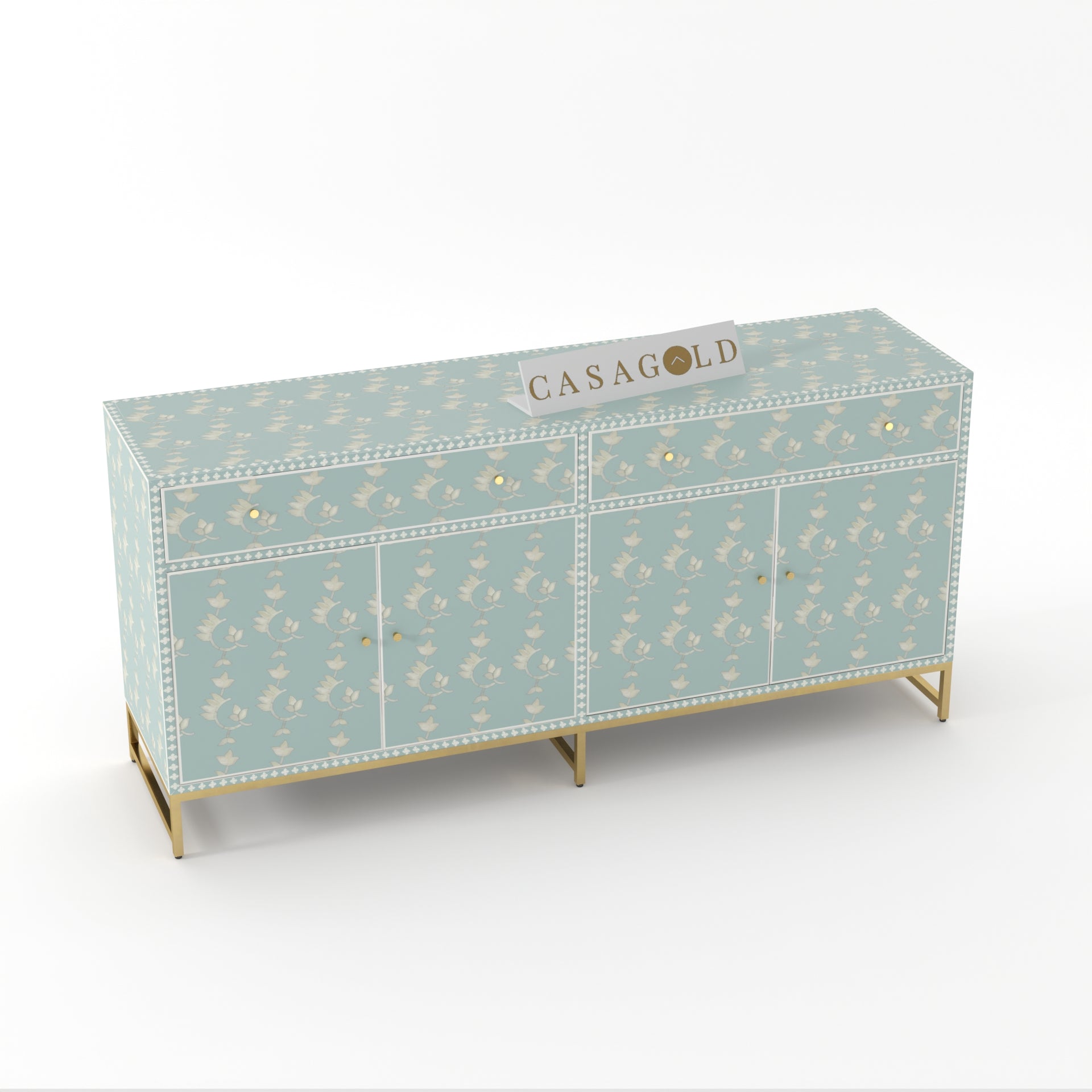 Sea Green Brass Inlay Sideboard