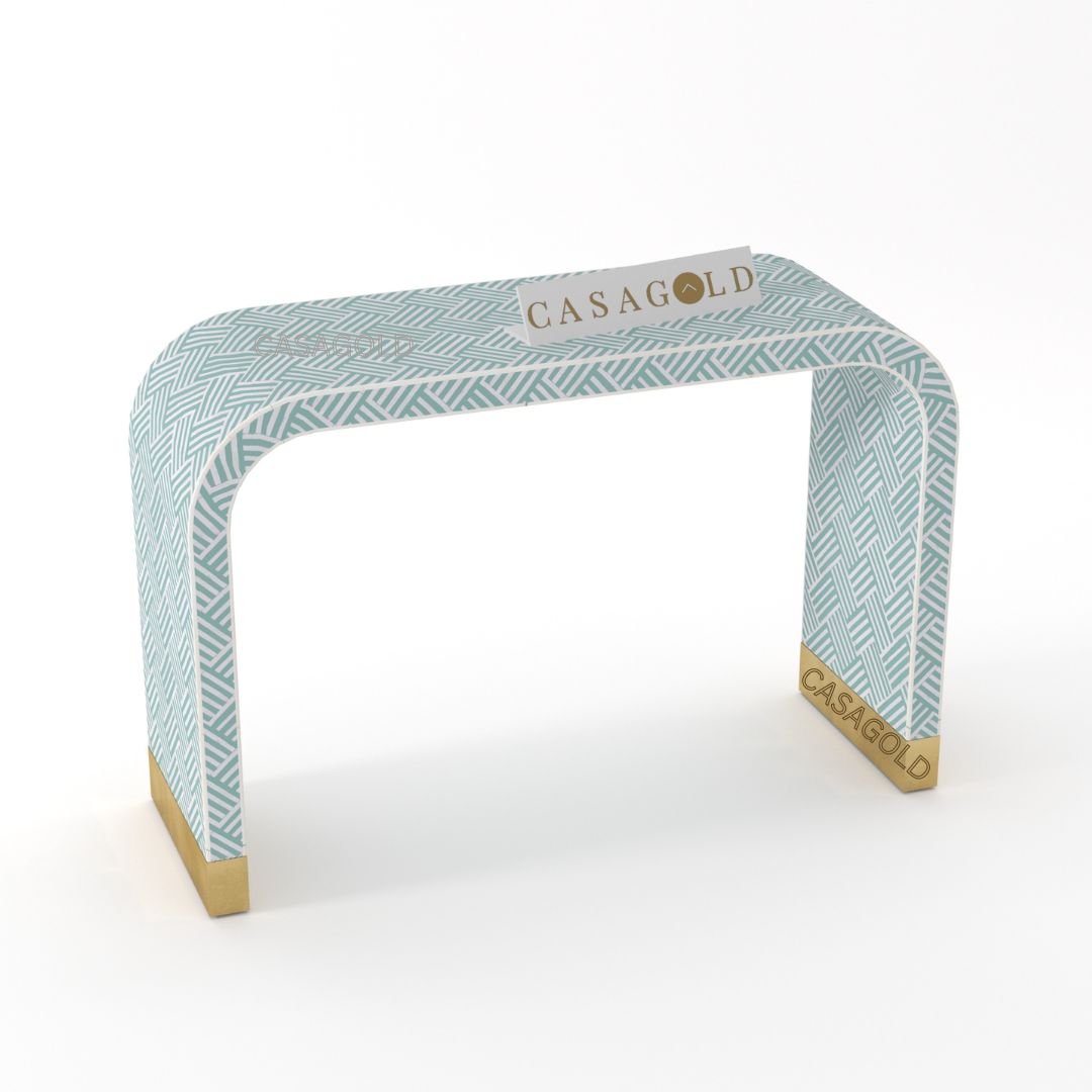 Sea and White Geo Inlay Console Desk