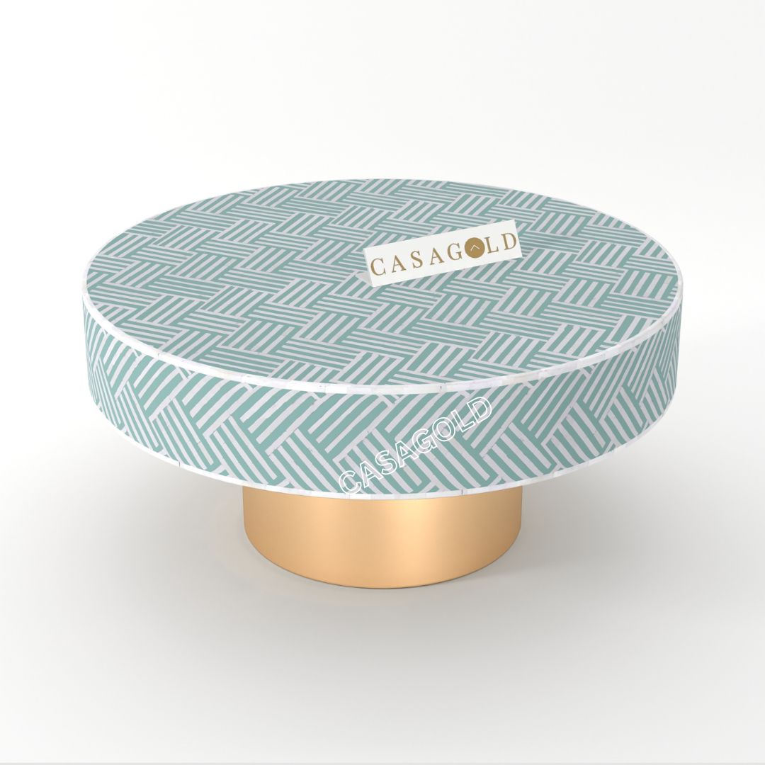 Sleek modern round coffee table, bone inlay