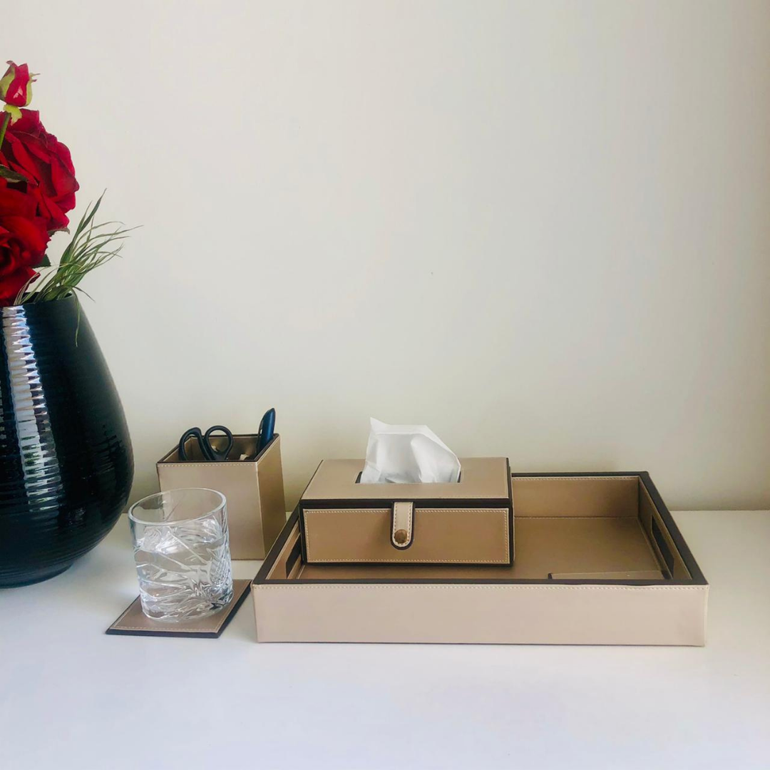 Slim leather desk organizer tray for minimalists