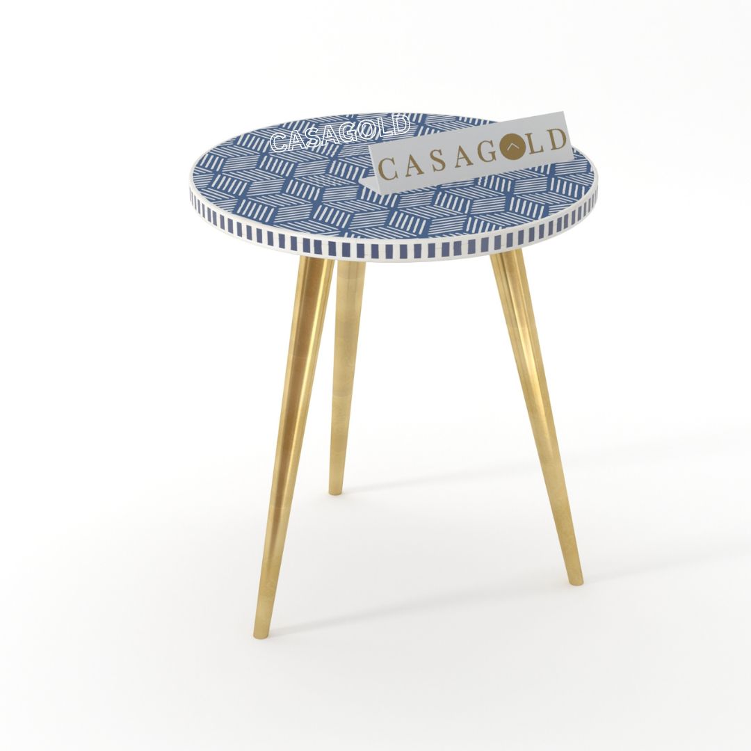 Small Round 3-Leg Bone Inlay Side Table