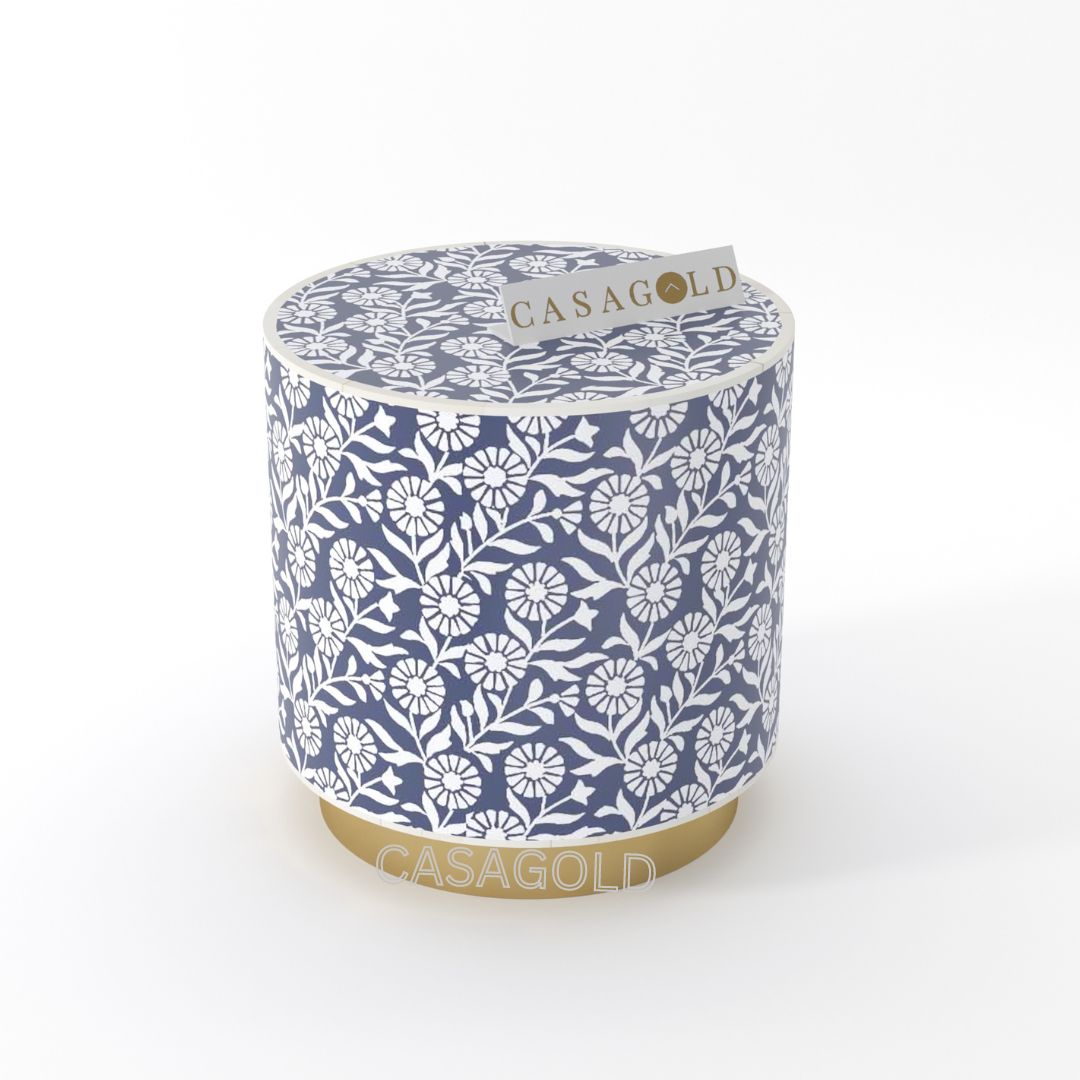 "Small drum-shaped inlay side table ideal for living rooms"