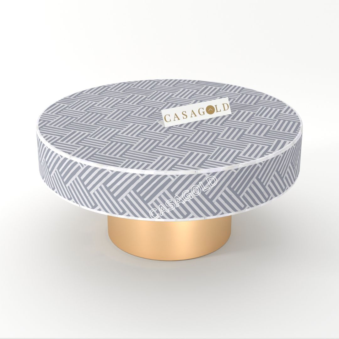 Small round coffee table with inlay details