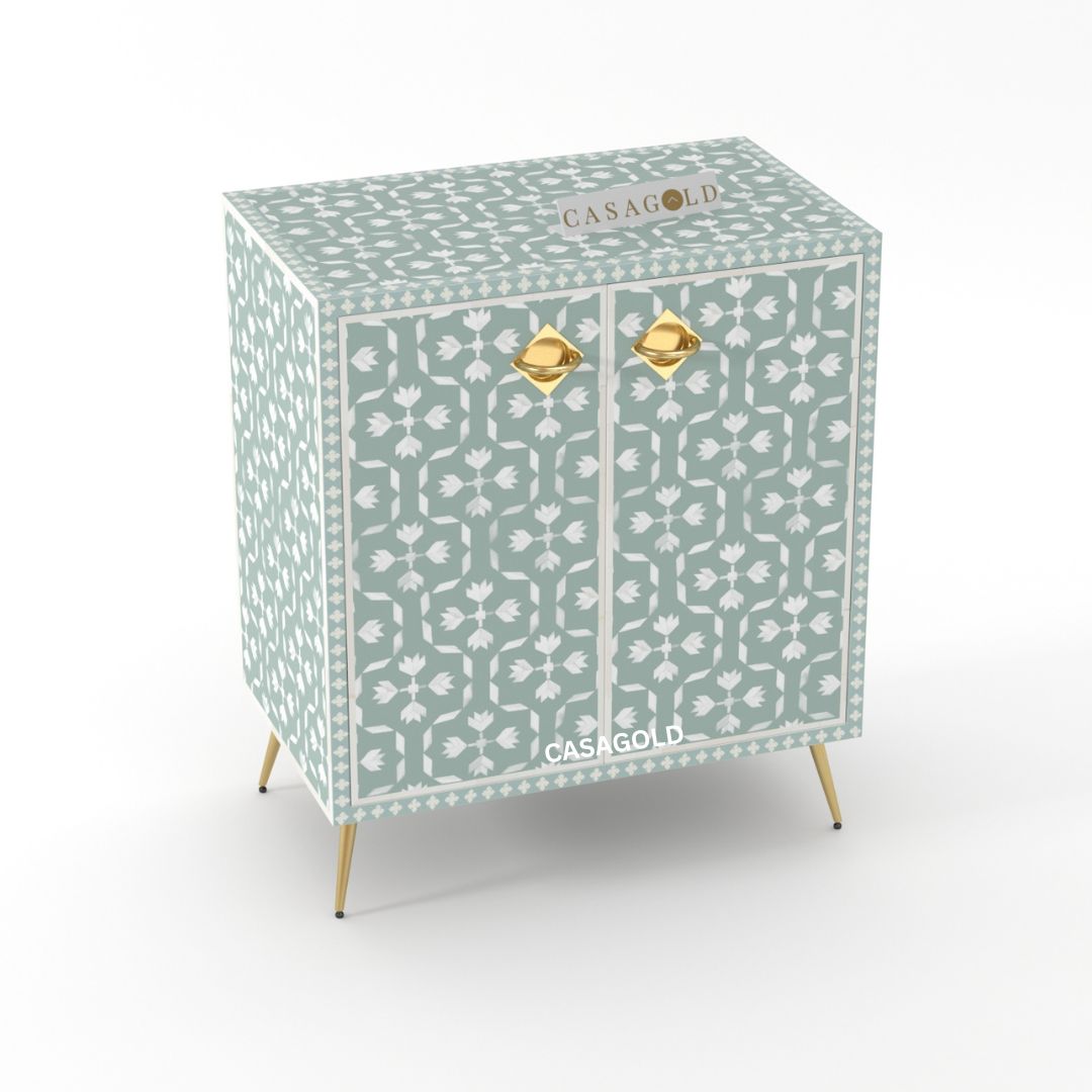 Sophisticated seagreen bone inlay cabinet