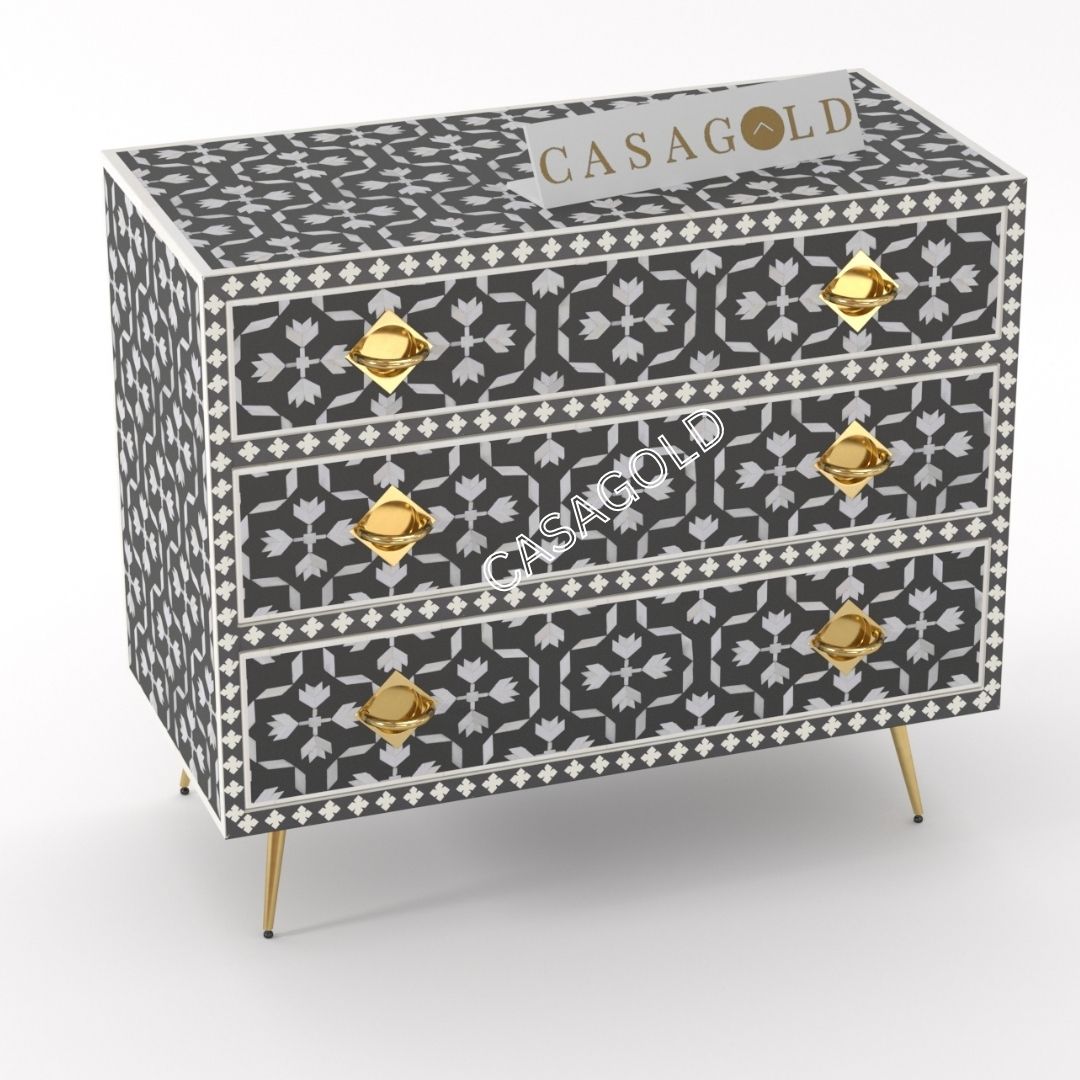 Space-saving compact bone inlay chest for small spaces