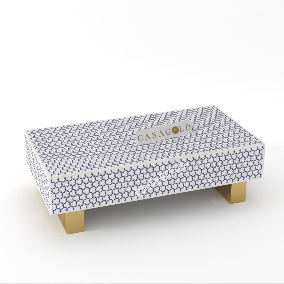 "Targua bone inlay rectangular coffee table handcrafted for elegance"