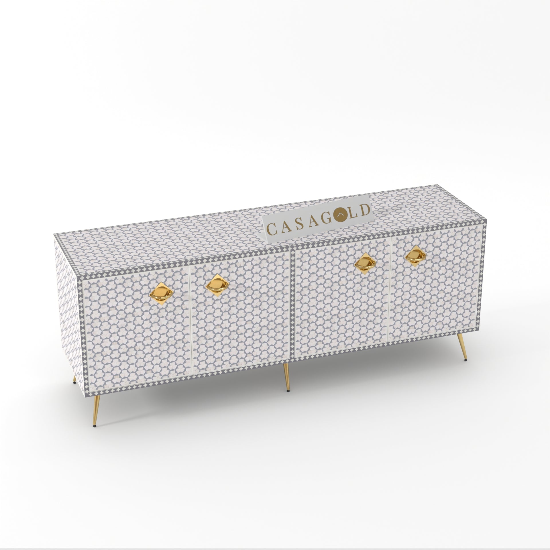 Targua brass inlay sideboard with luxurious gold accents.
